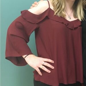 Women's Burgundy Ruffle Top